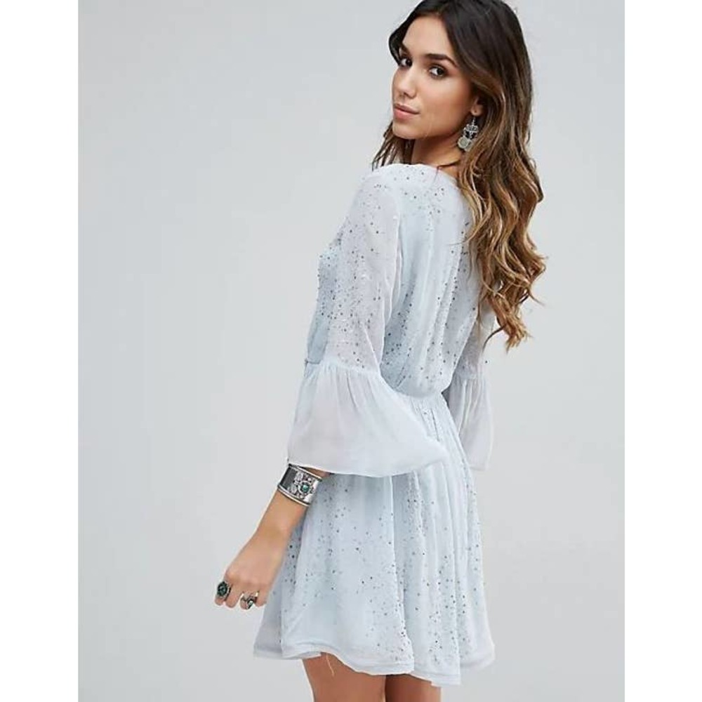 FREE PEOPLE NEW Winter Solstice Georgette Embellished Party Dress Blue Size 0